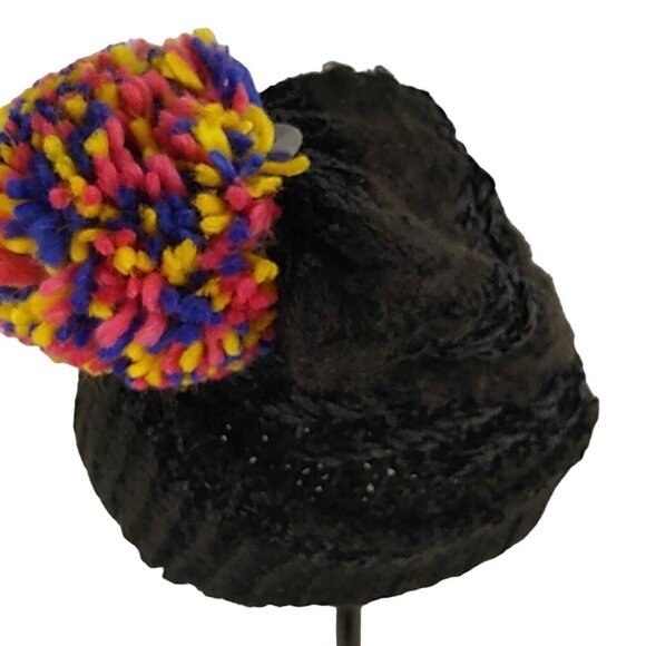 Inc International Concepts Multicolor Pom-Pom Black Knit Beanie Hat One Size - Picture 3 of 4